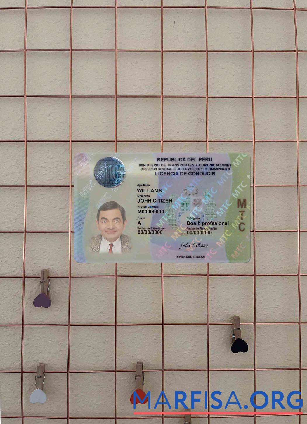 Printable Peru driving license photolook sample